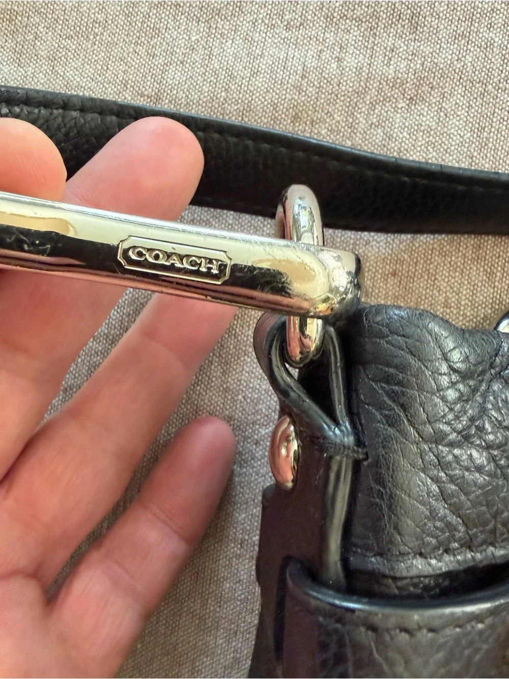 Coach Black Pebbled Leather Hobo with Silver Chain Accents